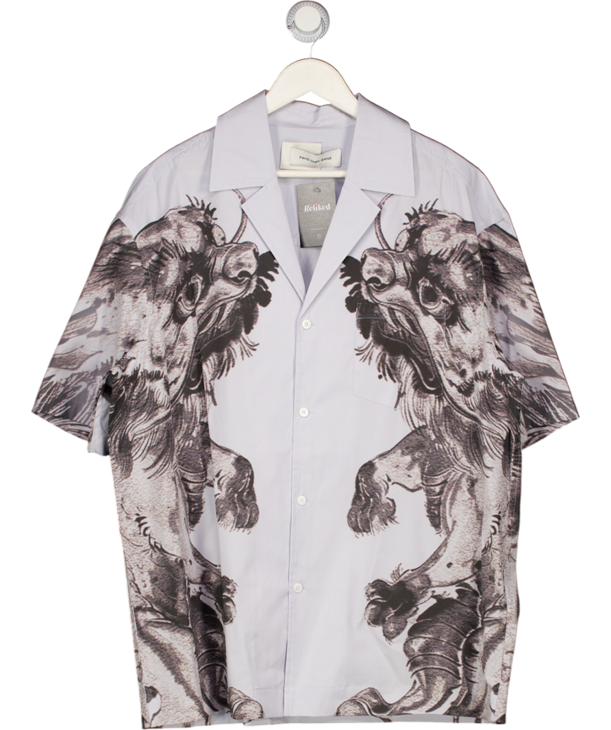 fenG CHen WANG Blue Printed Oversized Short Sleeve Shirt UK L