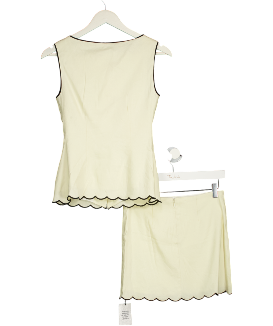 TULAROSA 2-piece Cream / Black Scalloped Edge Tashi Linen Blend Top And Skirt Set UK XXS