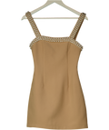 ODDMUSE Beige The Ultimate Muse Pearl Trim Mini Dress UK XXS