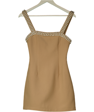 ODD MUSE Beige The Ultimate Muse Pearl Trim Mini Dress UK XXS