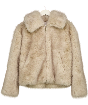 Friends like these Beige Neutral Grey Short Faux Fur Collar Zip Through Coat UK 10