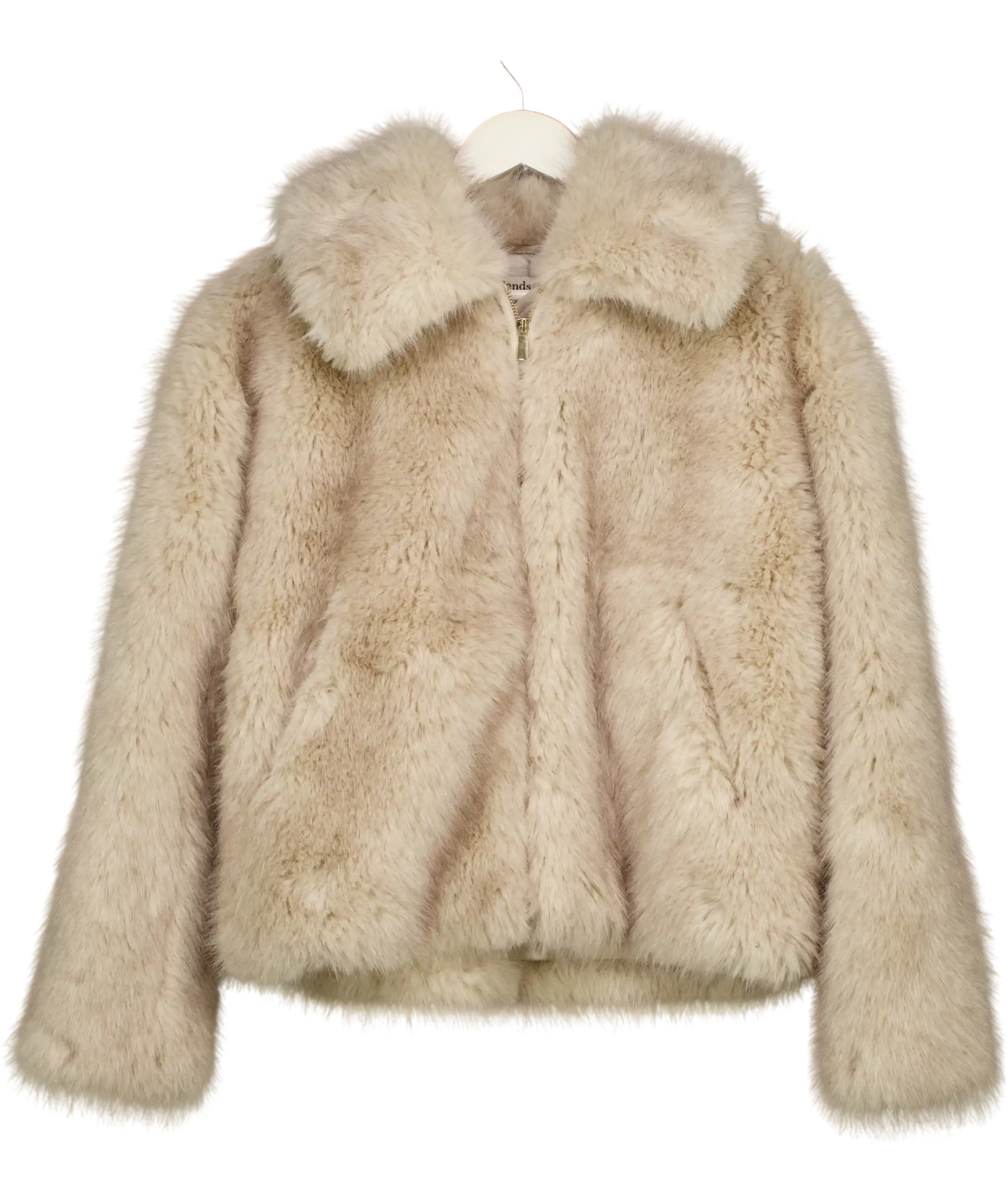 Friends like these Beige Neutral Grey Short Faux Fur Collar Zip Through Coat UK 10