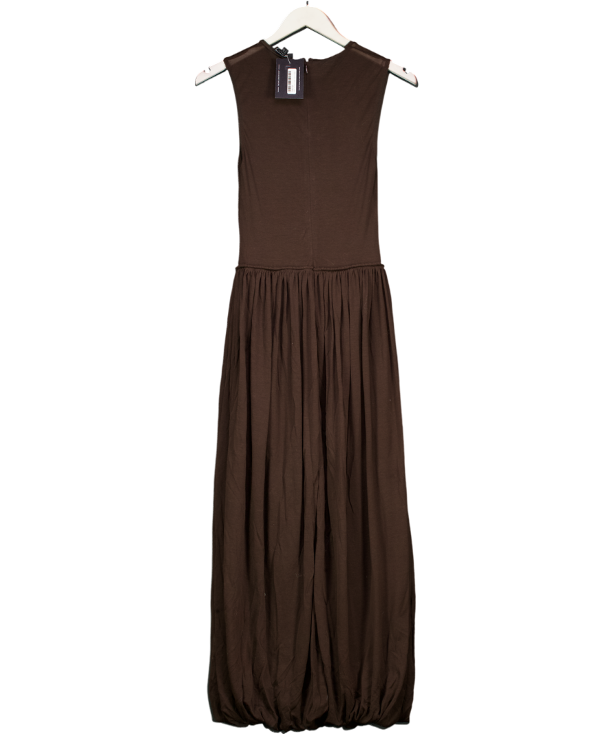 MANGO Chocolate Brown Selection  Semi-transparent Dress With Puffed Hem UK S
