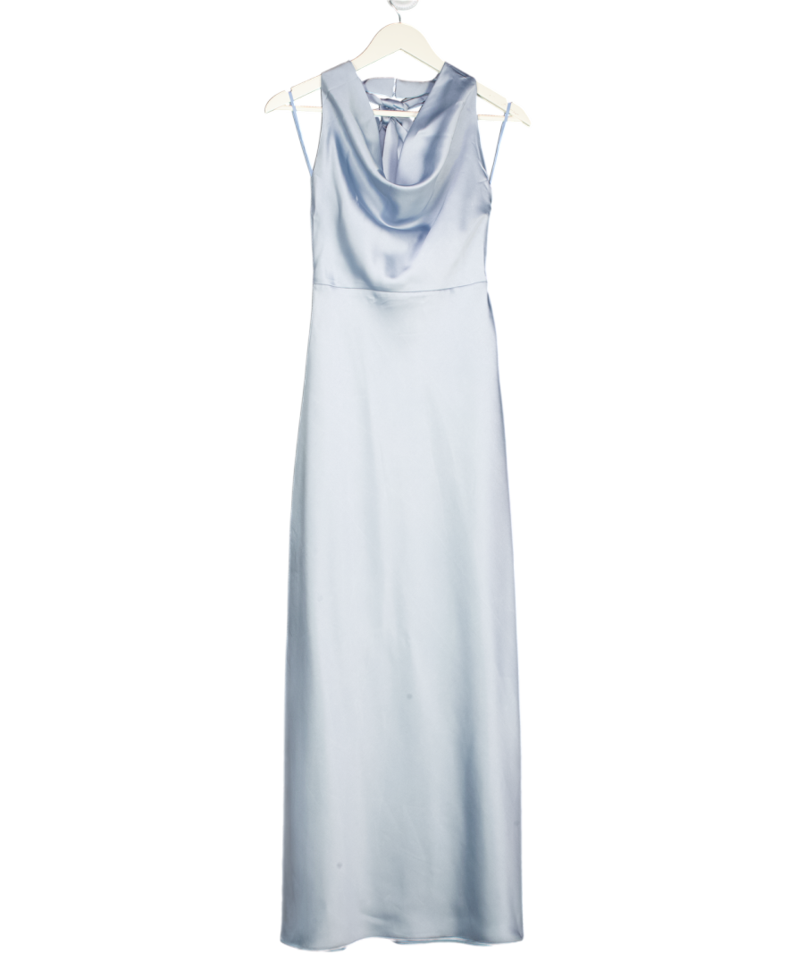 4th & Reckless Blue Satin Cowl Neck Low Back Maxi Dress UK 6