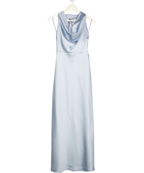4th & Reckless Blue Satin Cowl Neck Low Back Maxi Dress UK 6