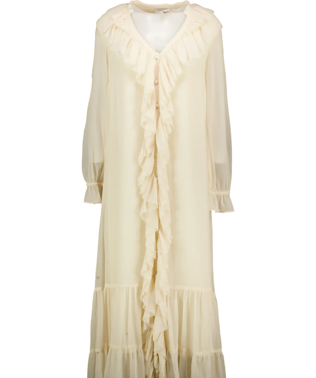 TOPSHOP Cream Frill Chiffon Long Sleeve Maxi Dress UK 14 – Reliked
