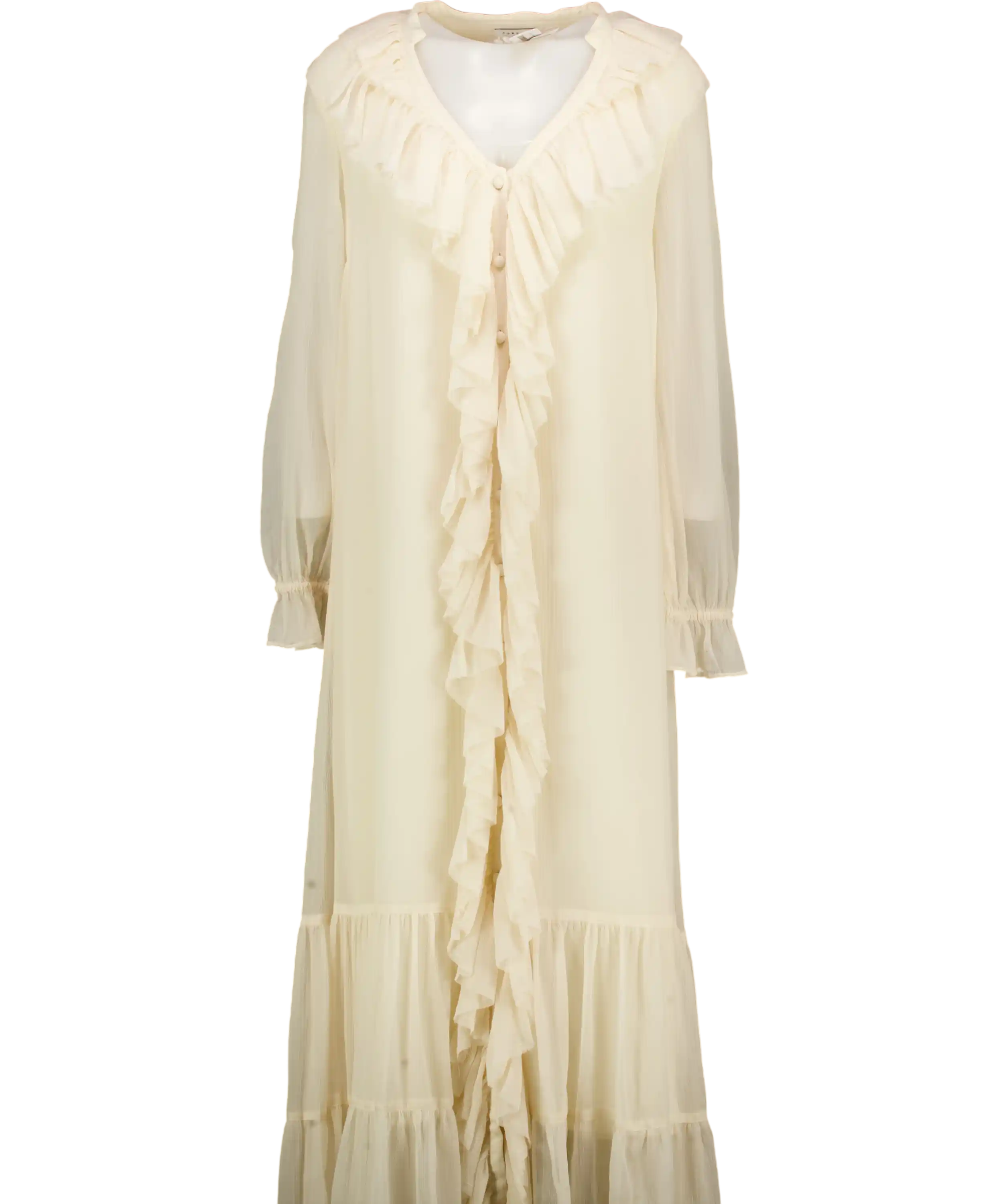 TOPSHOP Cream Frill Chiffon Long Sleeve Maxi Dress UK 14 – Reliked