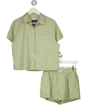 AERIE Green Green & White Striped Seersucker Sheep Top (uk M) & Shorts UK XS