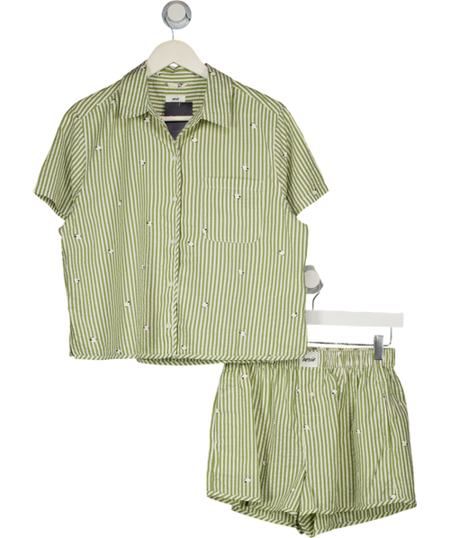 AERIE Green Green & White Striped Seersucker Sheep Top (uk M) & Shorts UK XS