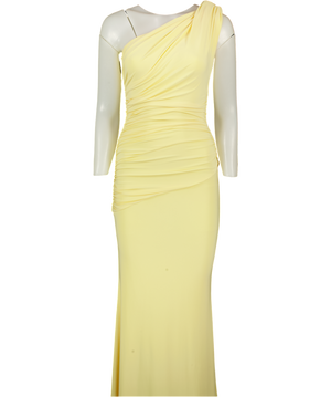 CLUB L Mardi Lemon Yellow Asymmetric Maxi Dress With Ruching UK 8
