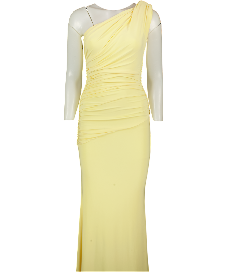 CLUB L Mardi Lemon Yellow Asymmetric Maxi Dress With Ruching UK 8