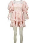 CAROLINE CONSTAS Pink Toile De Jouy Puff Sleeve Mini Dress UK XS