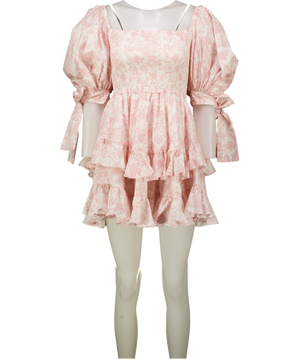 CAROLINE CONSTAS Pink Toile De Jouy Puff Sleeve Mini Dress UK XS