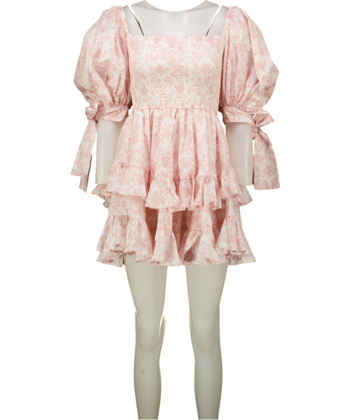 CAROLINE CONSTAS Pink Toile De Jouy Puff Sleeve Mini Dress UK XS