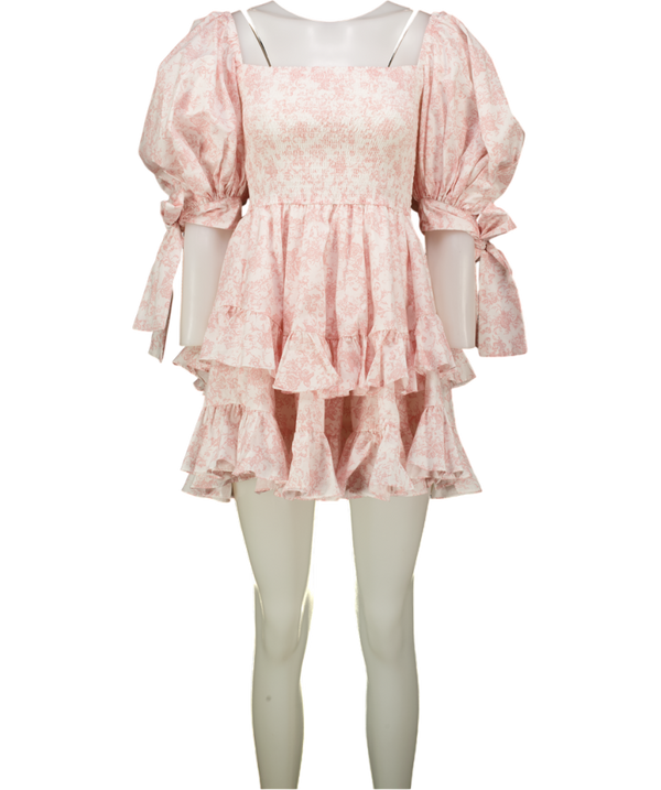 CAROLINE CONSTAS Pink Toile De Jouy Puff Sleeve Mini Dress UK XS