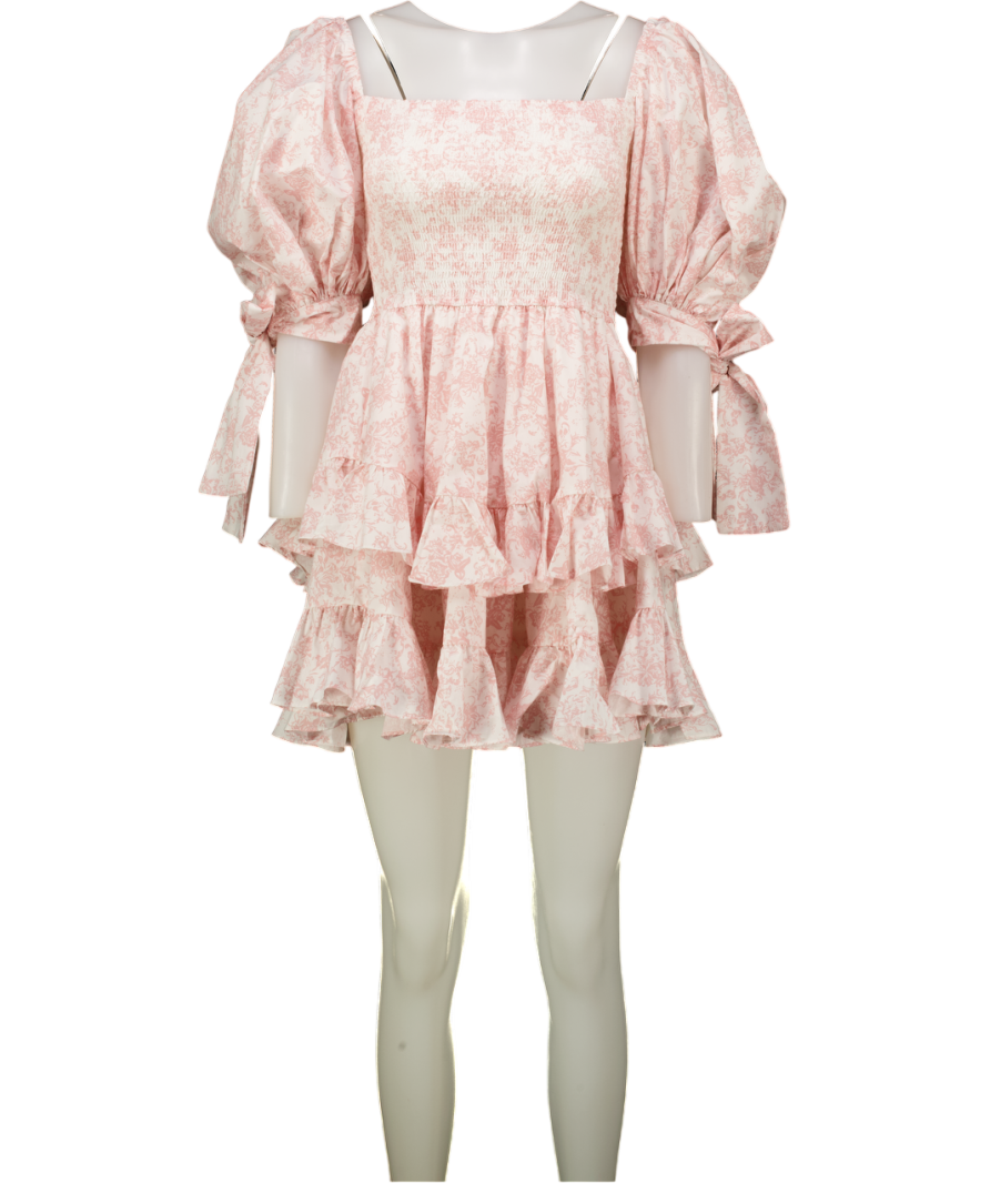 CAROLINE CONSTAS Pink Toile De Jouy Puff Sleeve Mini Dress UK XS