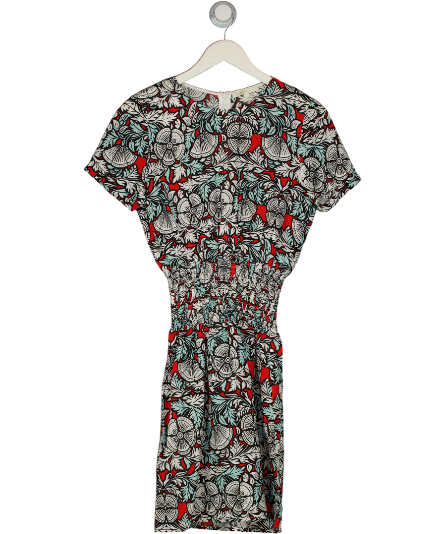 Maje Multicolour Linen/Viscose blend Relia Smocked Waist Printed Mini Dress SZ2 UK 10