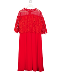 LITTLE MISTRESS Lace Top Midi Skater Dress In Red UK 24