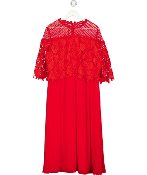 LITTLE MISTRESS Lace Top Midi Skater Dress In Red UK 24