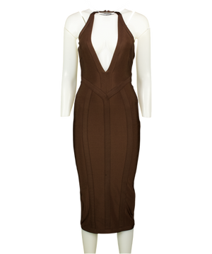 HOUSE OF CB The Birthday Chocolate Brown  Midi Bandage Dress UK S