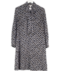 LK Bennett Navy Blue Geometric Dot Print 100% Silk Pussy Bow Mini Dress UK 8
