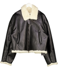 FLEUR Black Leather Fur Lined Aviator Jacket UK L