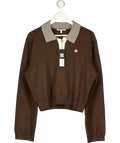 THE COUTURE CLUB Brown Long Sleeve Knitted Collar Polo Top UK 16
