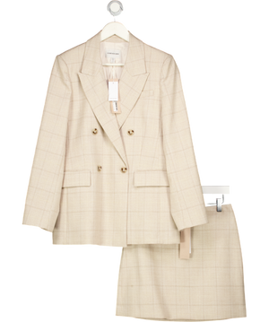 FOREVER NEW 2-piece Light Beige Check Blazer And Mini Skirt Suit UK 10