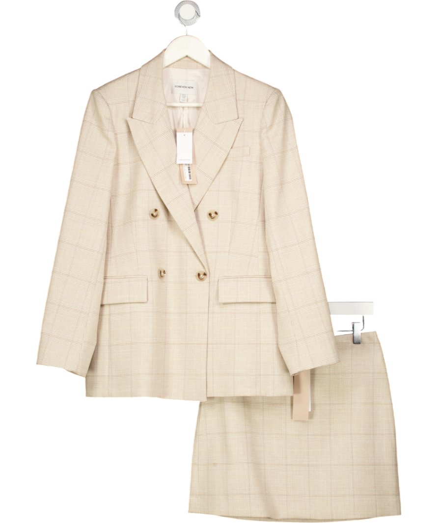 FOREVER NEW 2-piece Light Beige Check Blazer And Mini Skirt Suit UK 10