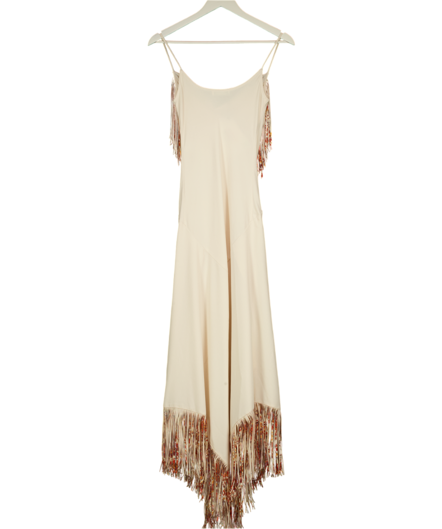 Paco Rabanne Cream Fringed Asymmetric Midi Dress Fr34 UK 6