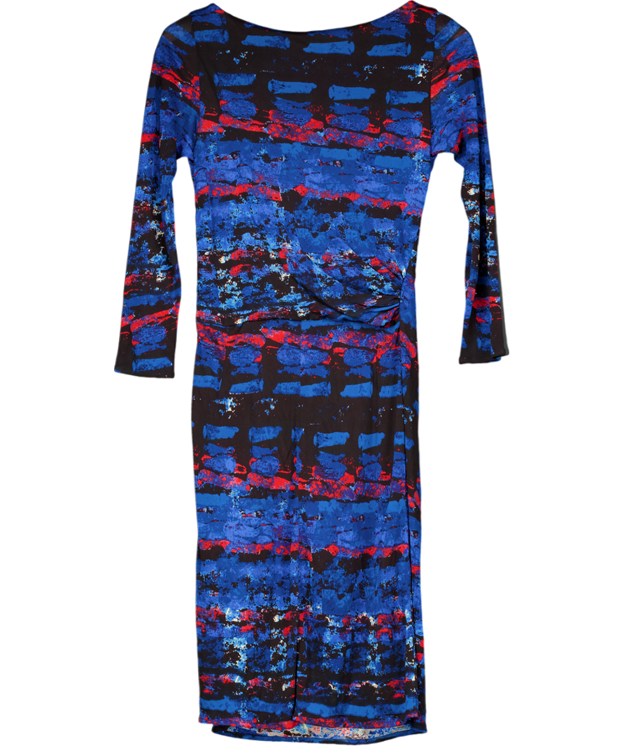 ISSA LONDON Blue Printed Ruched Side Santa Fe Viscise Jersey Dress UK 12