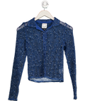 WITH JEANS Blue Open Knit Shirt Top UK XS