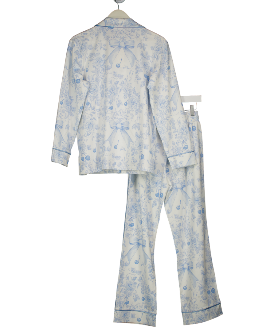 KIP 2-piece Classic Blue & White Bow Floral Pyjama Set - Personalised "amelia" UK XS