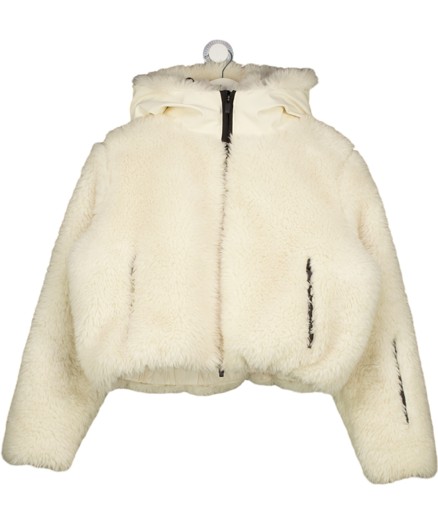 ZARA Cream Short Faux Fur Hooded Coat Recco Technology Ski Collection UK S