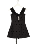 MURCI Exclusive Polka Dot Mesh Bardot Plunge Neck Mini Dress In Black UK 8