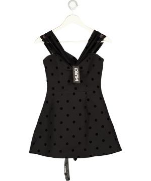 MURCI Exclusive Polka Dot Mesh Bardot Plunge Neck Mini Dress In Black UK 8