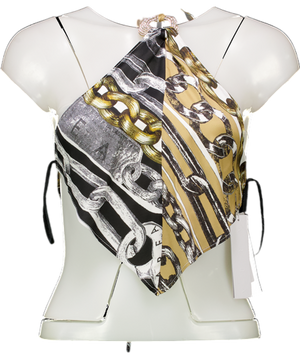 AREA Multicoloured Printed Embellished Halter-neck Crop Top UK XS/S