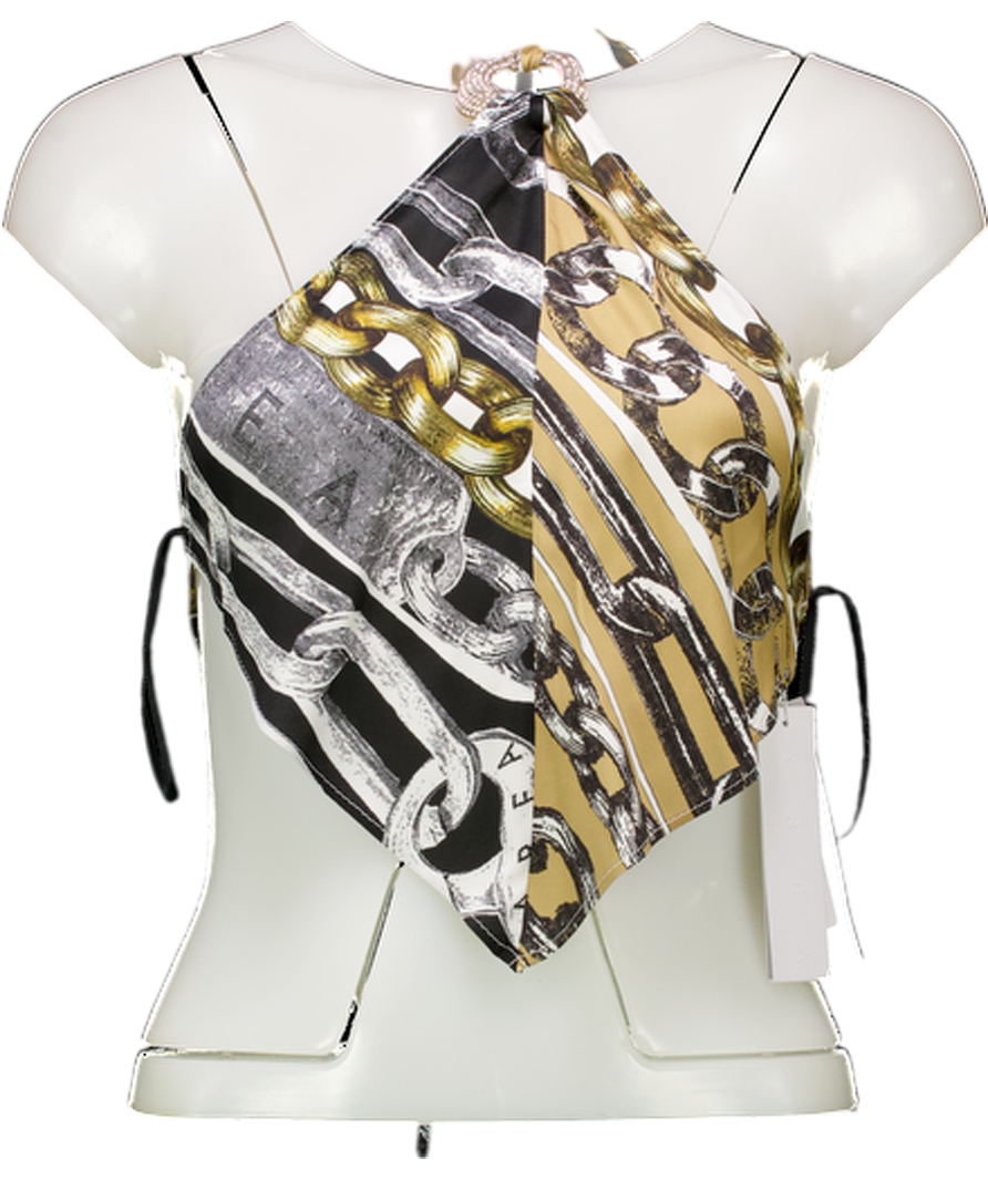 AREA Multicoloured Printed Embellished Halter-neck Crop Top UK XS/S