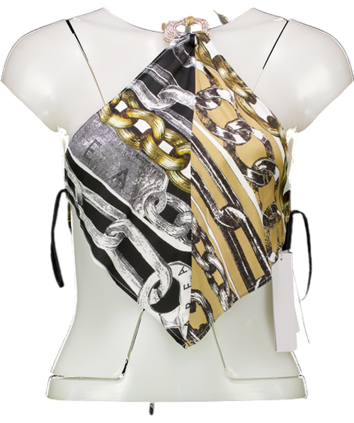 AREA Multicoloured Printed Embellished Halter-neck Crop Top UK XS/S