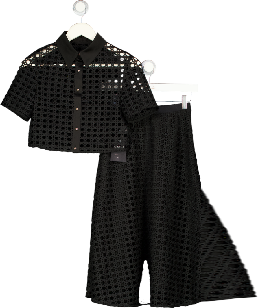 GOELIA 2-piece Black Lattice Weave Shirt And Skirt Set UK XXS