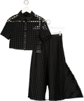 GOELIA 2-piece Black Lattice Weave Shirt And Skirt Set UK XXS