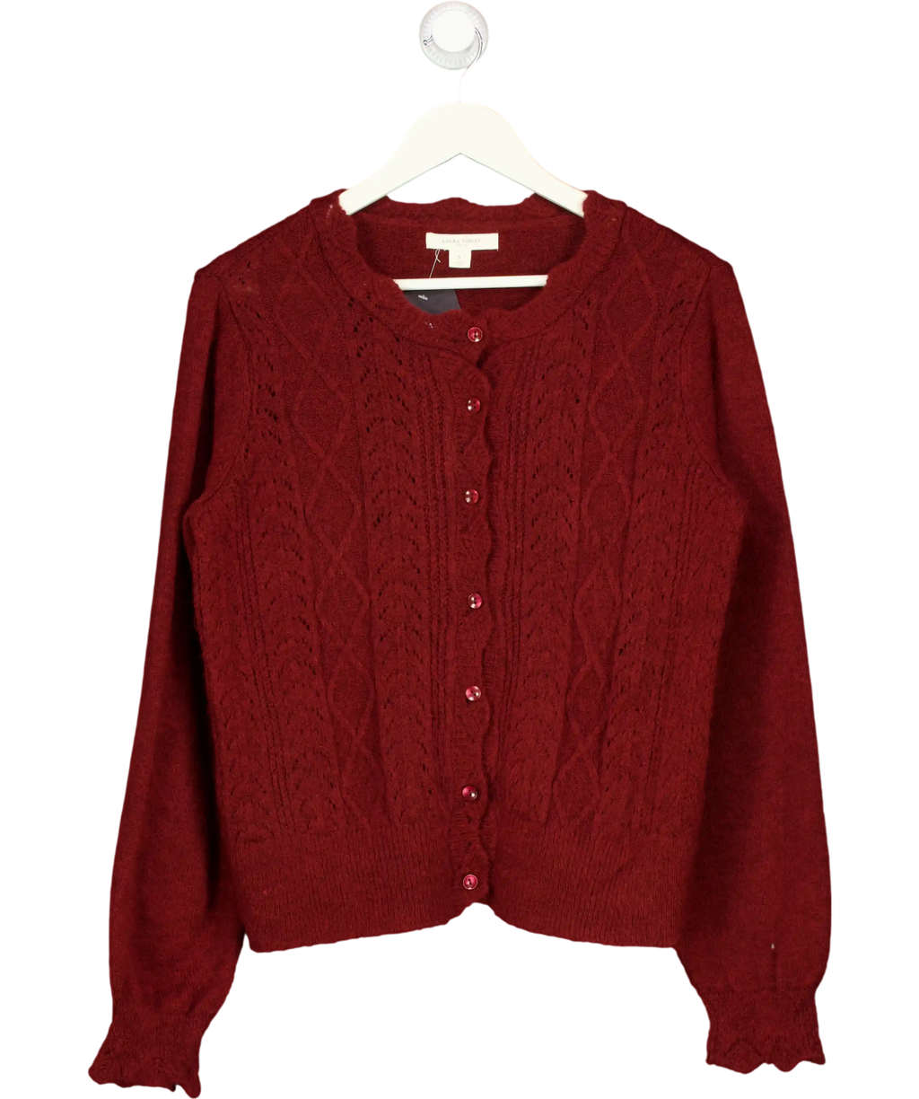 LAURA ASHLEY Burgundy Red Cable Knit Crew Neck Cardigan UK S