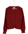 LAURA ASHLEY Burgundy Red Cable Knit Crew Neck Cardigan UK S