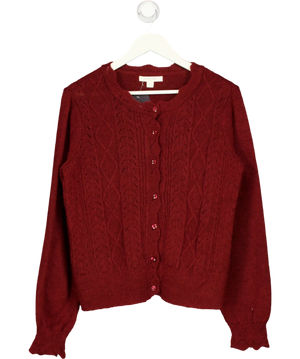 LAURA ASHLEY Burgundy Red Cable Knit Crew Neck Cardigan UK S