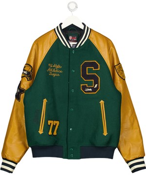 Superdry Green College Varsity Patched Bomber Jacket UK XXL