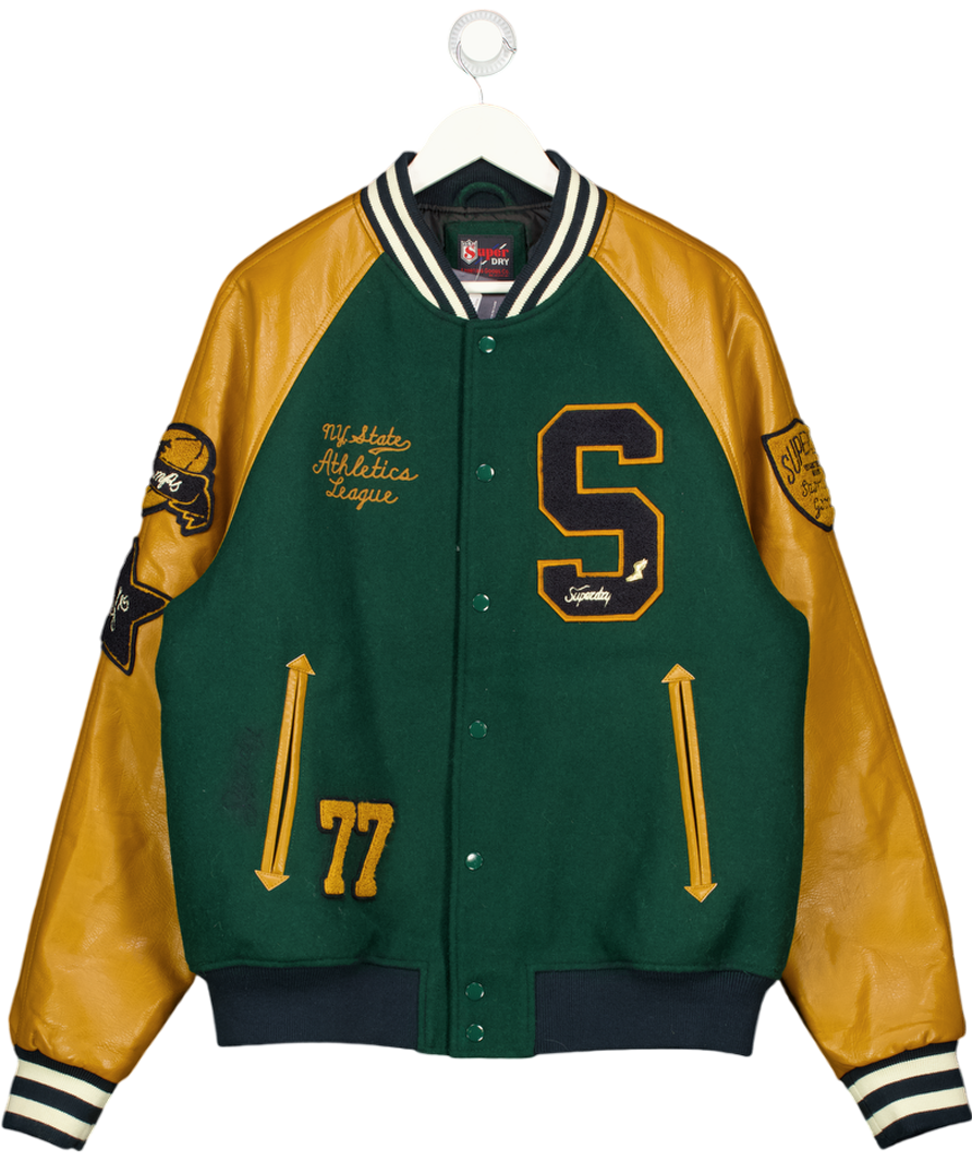 Superdry Green College Varsity Patched Bomber Jacket UK XXL
