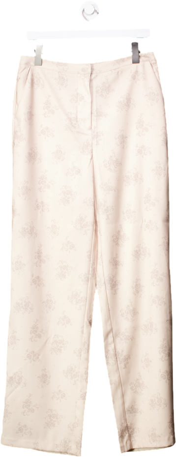 NA-KD Beige Printed Suit Pants In Dusty Flower UK 12