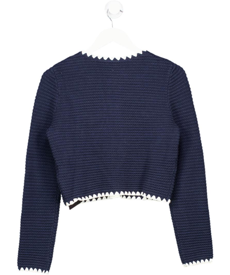 COMMENSE Navy Blue Contrast Scalloped Trim Metal Button Cardigan UK S