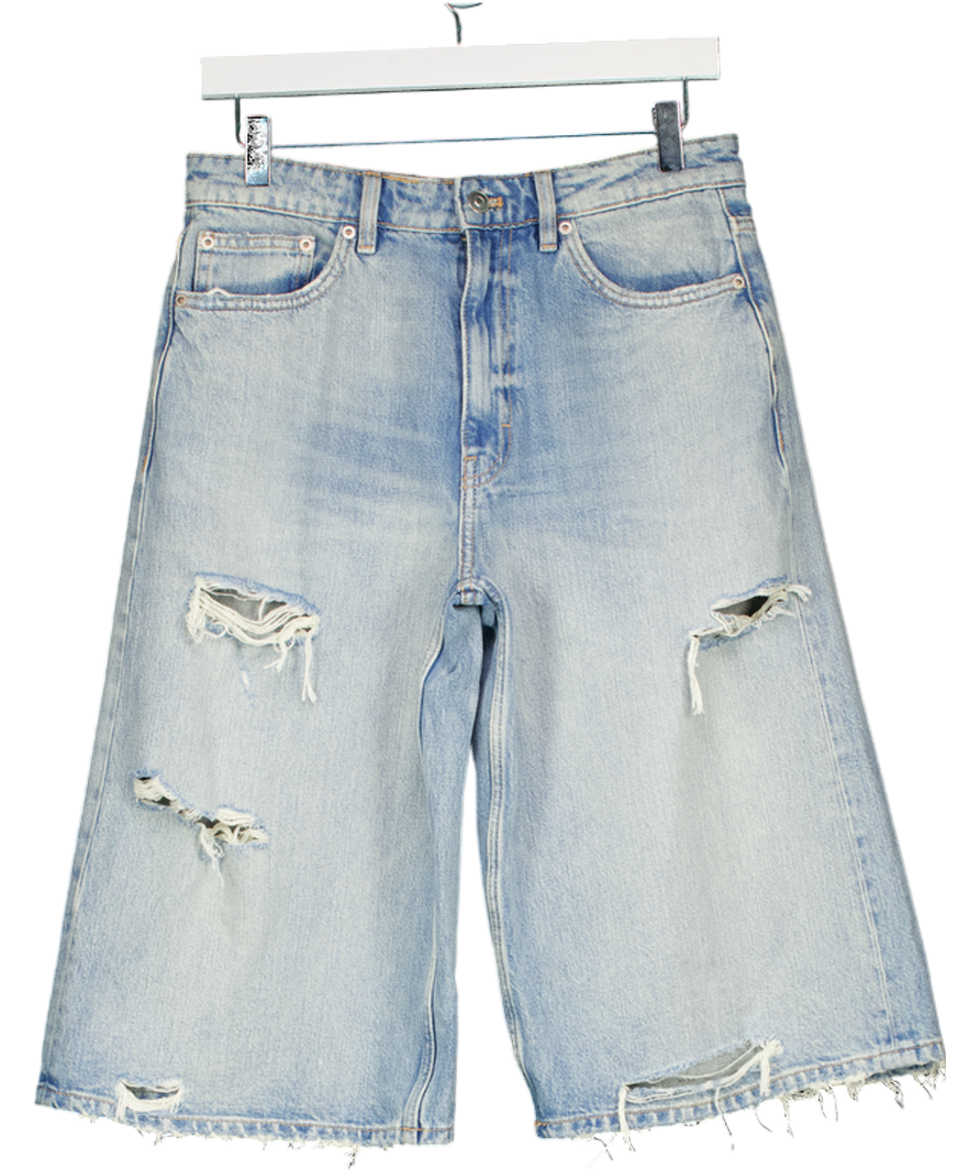 ZARA Blue Ripped Trf Baggy Denim Bermuda Jorts UK 6