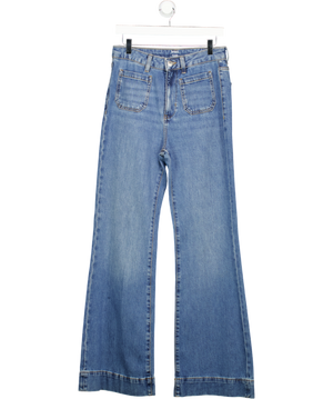M&S Mid Blue Patch Pocket Flare Jeans - Long Length UK 10